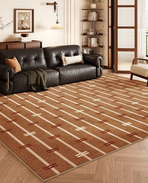 Extra Large Modern Rugs under Dining Room Table, Contemporary Geometric Carpets, Mid Century Contemporary Modern Rugs, Brown Modern Rugs for Living Room-Silvia Home Craft