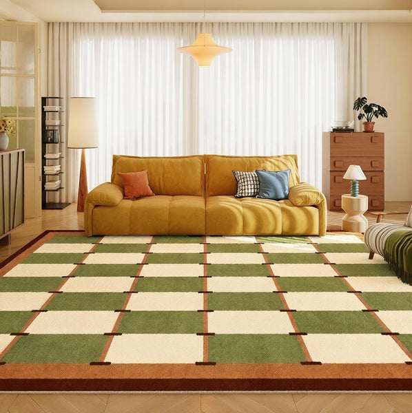 Geometric Area Rugs, Mid Century Contemporary Rugs, Green Modern Rugs for Living Room, Colorful Area Rugs for Bedroom-Silvia Home Craft
