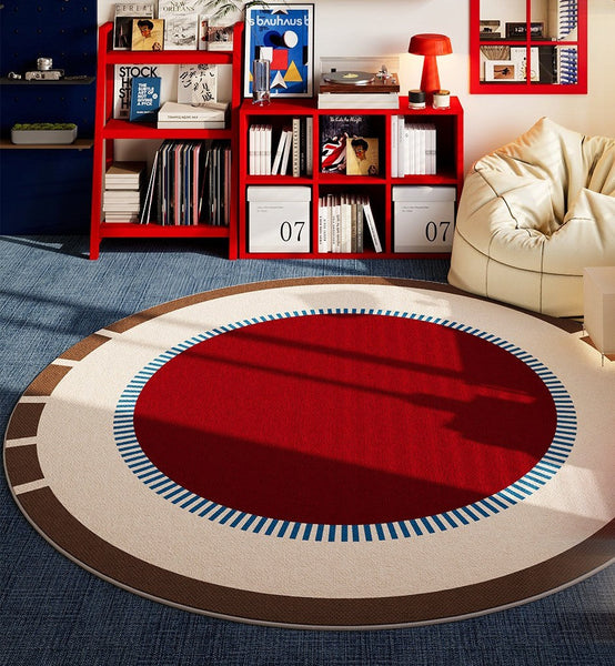Simple Modern Floor Rugs Next to Bed, Geometric Round Rugs for Small House, Circular Modern Rugs for Dining Room, Contemporary Floor Carpets for Apartment-Silvia Home Craft