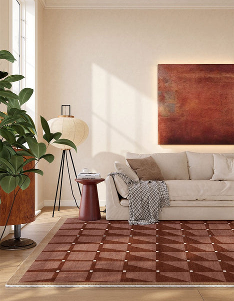 Modern Living Room Rug Ideas, Modern Rugs for Dining Room, Mid Century Modern Rugs Next to Bed, Thick Contemporary Rugs for Bedroom-Silvia Home Craft