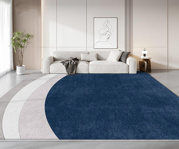 Large Modern Living Room Rugs, Geometric Modern Area Rugs, Abstract Blue Contemporary Modern Rugs in Bedroom, Dining Room Floor Carpets-Silvia Home Craft