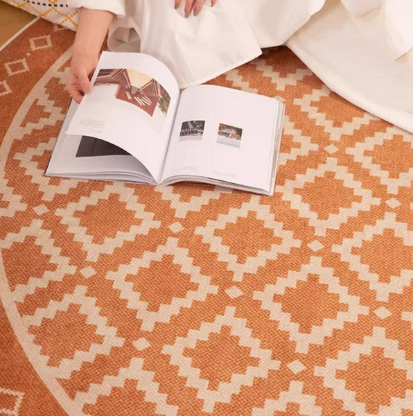 Abstract Modern Area Rugs for Bedroom, Contemporary Modern Rug for Living Room, Geometric Round Rugs for Dining Room, Circular Modern Rugs under Chairs-Silvia Home Craft