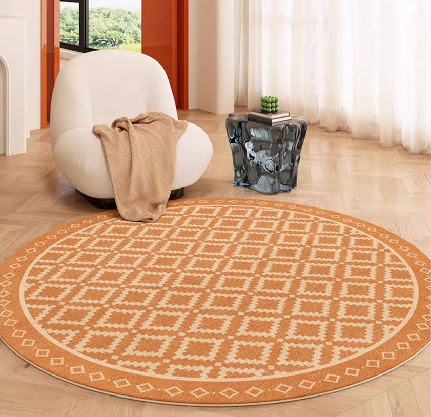 Abstract Modern Area Rugs for Bedroom, Contemporary Modern Rug for Living Room, Geometric Round Rugs for Dining Room, Circular Modern Rugs under Chairs-Silvia Home Craft