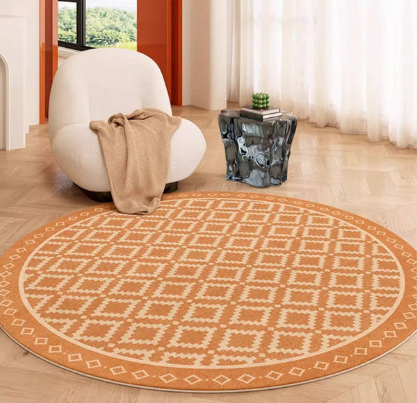 Abstract Modern Area Rugs for Bedroom, Contemporary Modern Rug for Living Room, Geometric Round Rugs for Dining Room, Circular Modern Rugs under Chairs-Silvia Home Craft