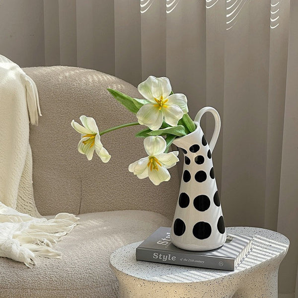 Ceramic Bud Vases, Small Flower Vases on Table, Black and White Polka Dot Flower Vase, Modern Porcelain Flower Vases, Handmade Water Holding Flower Vases-Silvia Home Craft