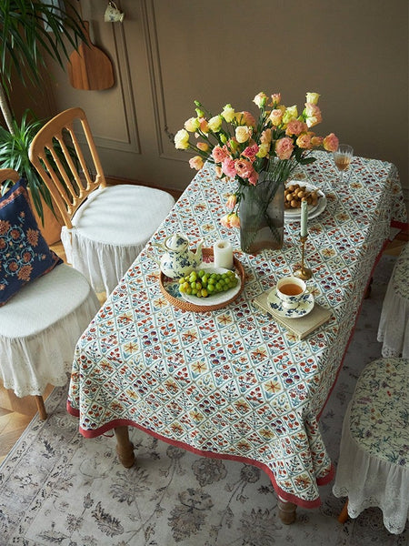Large Rectangle Tablecloth for Home Decoration, Square Tablecloth for Round Table, Farmhouse Table Cloth Dining Room Table, Flower Pattern Tablecloth-Silvia Home Craft