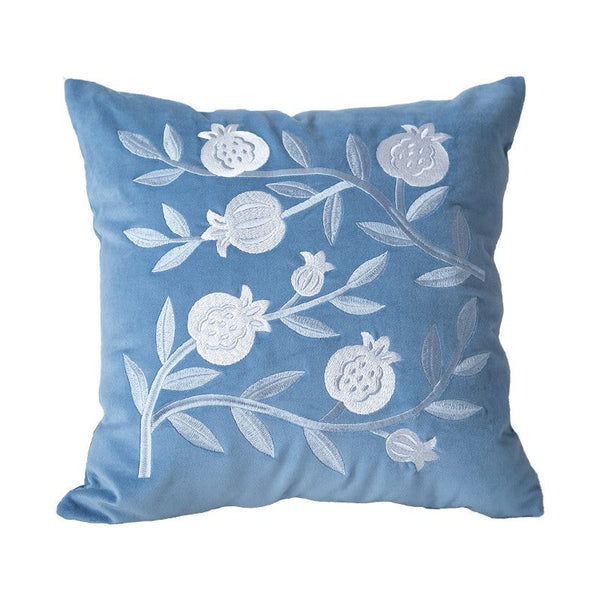 Living Room Decorative Pillows, Blue Embroidered Pomegranate Cushion, Large Decorative Pillows for Couch, Modern Throw Pillows for Bedroom, Decorative Pillow Arrangement Ideas for Couch-Silvia Home Craft