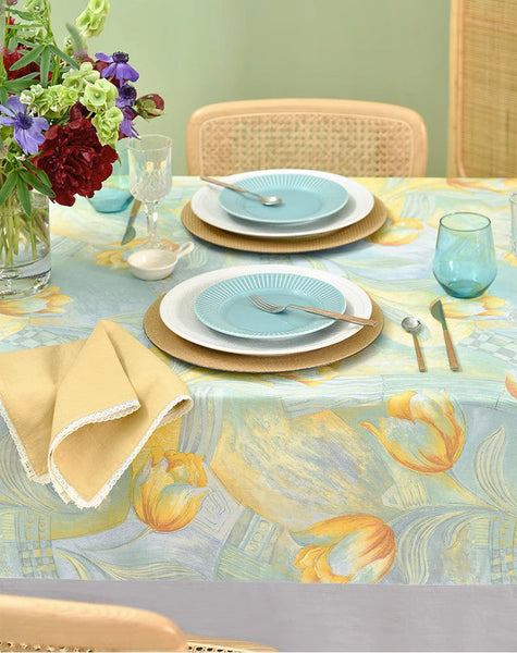 Country Farmhouse Tablecloth, Extra Large Rectangle Tablecloth for Dining Room Table, Tulip Flowers Rustic Table Covers for Kitchen, Square Tablecloth for Round Table-Silvia Home Craft