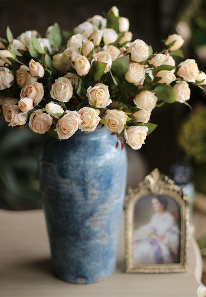 Wedding Artificial Flowers, 12 Branches of White Rose Flowers, White Rose Flower in Vase, Real Touch Flowers, Simple Flower Arrangement Ideas for Home Decoration-Silvia Home Craft