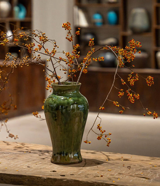 Ceramic Bouquet Vases, Green Flower Vases on Table, Porcelain Flower Vases, Dining Table Centerpiece, Handmade Water Holding Flower Vase-Silvia Home Craft