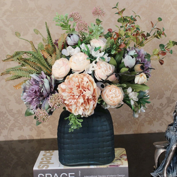 Large Bunch of Peony Flowers Arrangement for Dining Table, Faux Silk Floral Bouquet Table Centerpiece, Beautiful Artificial Floral Arrangement for Bedroom-Silvia Home Craft