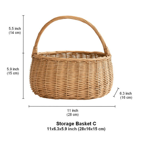 Wicker Storage Basket for Kitchen, Hand-woven Picnic Food Basket with Handle, Willow Weaving Baskets for Vegetable, Natural Fruit Basket, Storage Basket for Shelves-Silvia Home Craft