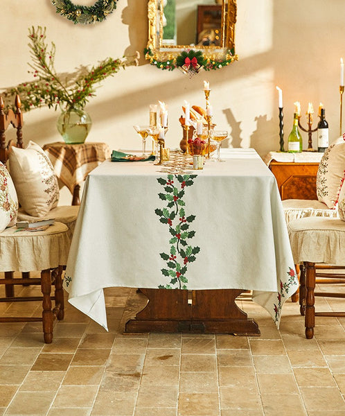 Modern Rectangle Tablecloth for Dining Room Table, Flower Pattern Tablecloth for Home Decoration, Square Tablecloth, Farmhouse Table Cloth, Christmas Tablecloth-Silvia Home Craft
