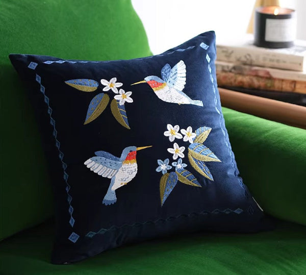 Decorative Pillow Arrangement Ideas for Couch, Vintage Decorative Pillows, Embroidered Birds Cushion, Decorative Pillows for Couch, Modern Throw Pillows for Bedroom-Silvia Home Craft