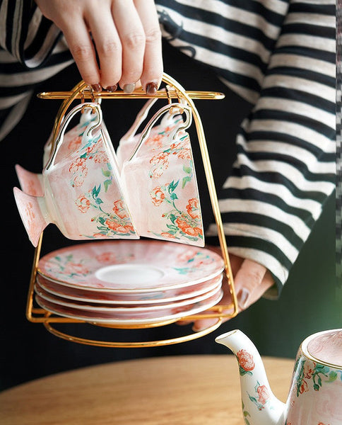 Luxury Tea Cup with Saucer, Elegant Coffee Cup, Porcelain Tea cups, Ceramic Tea Cup Set, British Tea Cup Set, Afternoon Tea Cup with Saucer Set-Silvia Home Craft