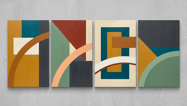 Colorful Abstact Art, Original Canvas Wall Art for Living Room, Geometric Modern Painting-Silvia Home Craft