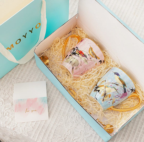 Elegant Ceramic Coffee Mug, Beautiful Bird Flower Ceramic Mug, Large Creative Porcelain Mug, Large Capacity Ceramic Mugs for Office-Silvia Home Craft