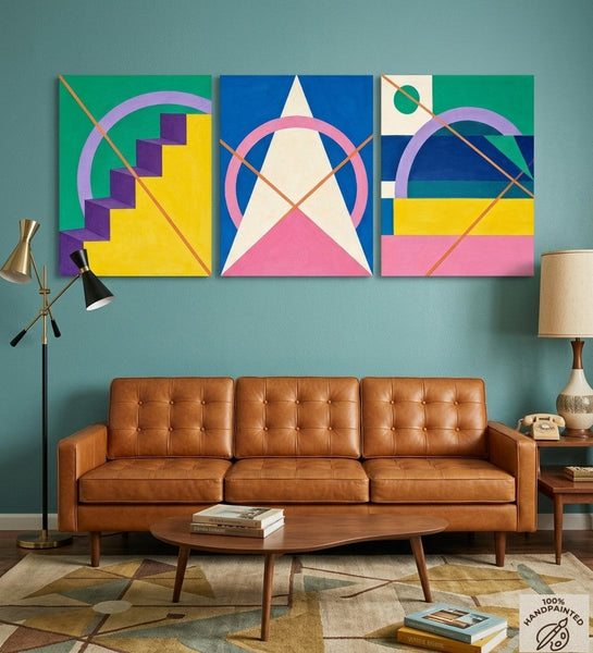 Modern Paintings for Living Room, Multi Panel Canvas Art, Large Group Paintings, Geometric Abstract Paintings-Silvia Home Craft