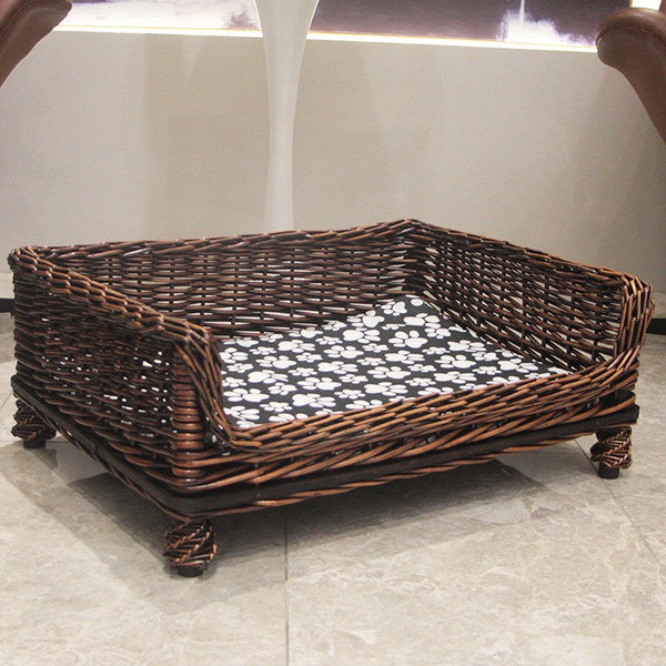 Large Natural Wicker Dog Bed with Washable Cushion for Indoor Cats and Dogs, Hand Woven Rattan Cat Beds-Silvia Home Craft