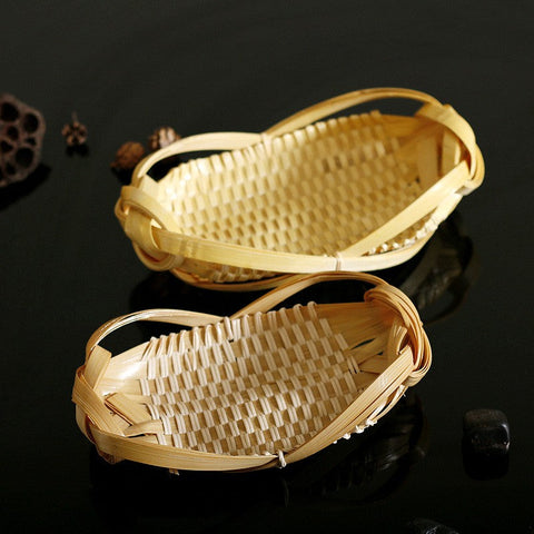 Natural Hand-woven Bamboo Basket, Lovely Cute Picnic Food Basket, Bamboo Basket for Food, Natural Fruit Basket Kitchen Storage Baskets-Silvia Home Craft