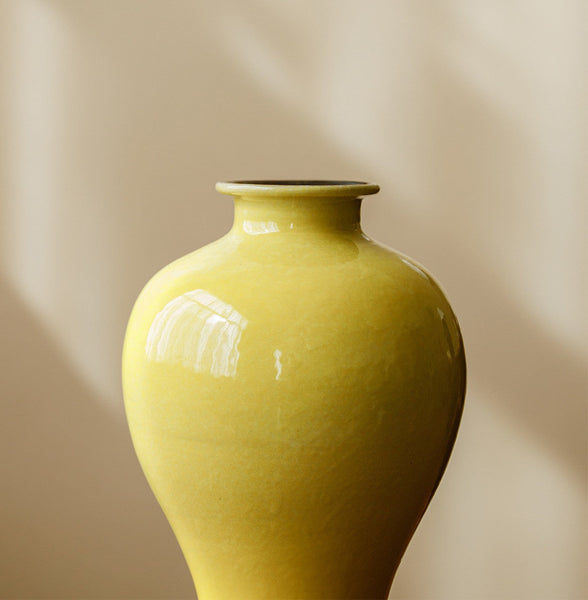 Handmade Water Holding Flower Vase, Yellow Flower Vases on Table, Ceramic Bud Vases, Porcelain Flower Vases-Silvia Home Craft