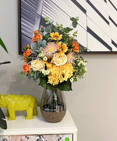 Large Bunch of Autumn Flowers Arrangement Interior Design, Modern Artificial Floral Arrangement for Bedroom, Beautiful Faux Silk Floral Bouquet Table Centerpiece-Silvia Home Craft