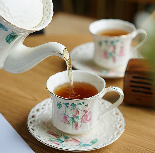 Elegant British Tea Cups, Beautiful Bone China Porcelain Tea Cup Set, Traditional English Tea Cups and Saucers, Unique Ceramic Coffee Cups-Silvia Home Craft