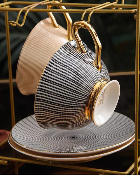 Elegant Ceramic Cups, Unique Modern Coffee Cup and Saucer, Creative Bone China Porcelain Tea Cup Set, Beautiful British Tea Cups-Silvia Home Craft