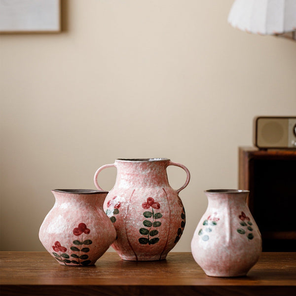 Rustic Pottery Flower Vases, Small Flower Vases on Table, Pink Bud Vases, Handmade Water Holding Flower Vases-Silvia Home Craft