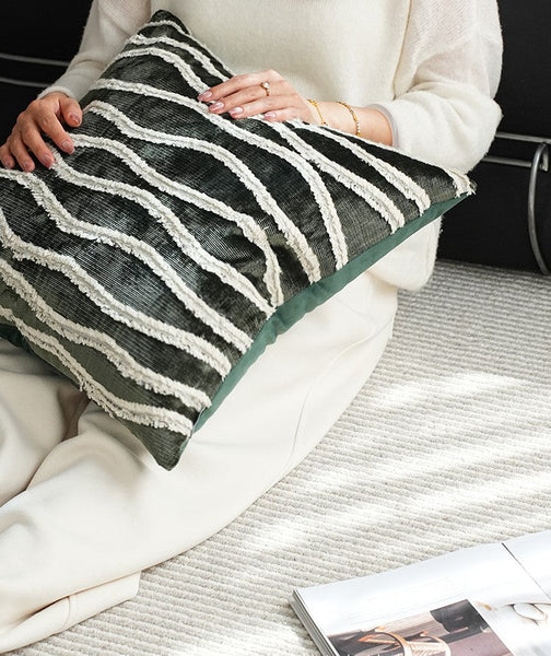 Large Simple Throw Pillow for Bedroom, Contemporary Pillows, Abstract Decorative Throw Pillows, Green Square Modern Throw Pillows for Couch-Silvia Home Craft