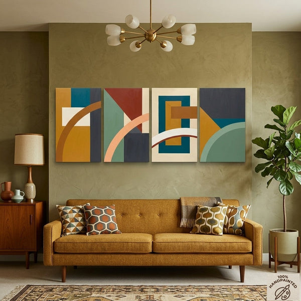 Colorful Abstact Art, Original Canvas Wall Art for Living Room, Geometric Modern Painting-Silvia Home Craft