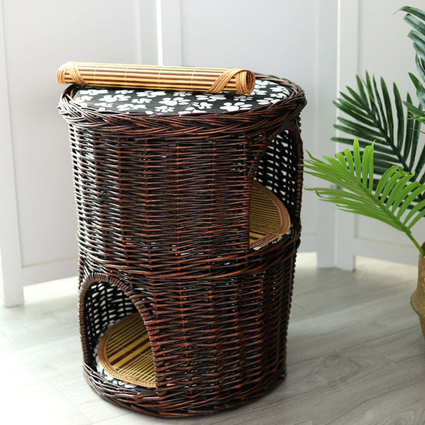 Large Cat House Basket with Washable Cushion for Indoor Cats and Dogs, Triple-Layer Cat Bed-Silvia Home Craft
