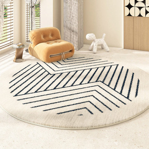 Thick Round Rugs for Dining Room, Abstract Contemporary Round Rugs for Bedroom, Geometric Modern Rug Ideas for Living Room-Silvia Home Craft