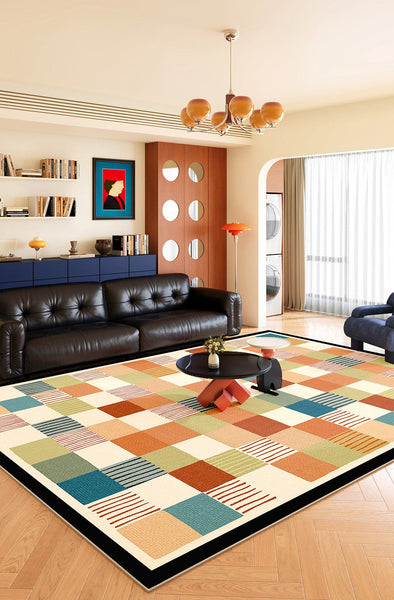 Modern Runner Rugs Next to Bed, Colorful Mid Century Rugs for Small House, Abstract Contemporary Modern Rugs for Living Room, Modern Rugs for Apartment-Silvia Home Craft