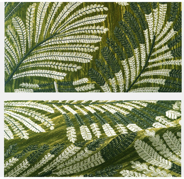 Large Throw Pillow for Interior Design, Embroidery Leaves Green Decorative Sofa Pillows, Luxury Decorative Throw Pillows for Couch, Large Square Modern Sofa Pillows-Silvia Home Craft