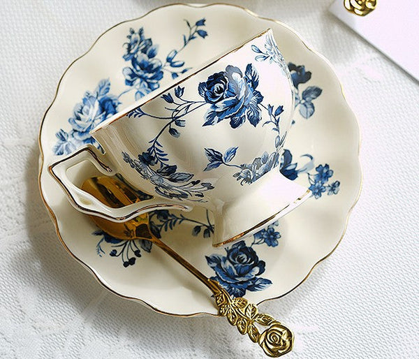 Elegant Vintage Ceramic Coffee Cups for Traditional Afternoon Tea, Royal Ceramic Cups, French Style China Porcelain Tea Cup Saucer Set, 6.8 oz Tea Cup and Saucers-Silvia Home Craft