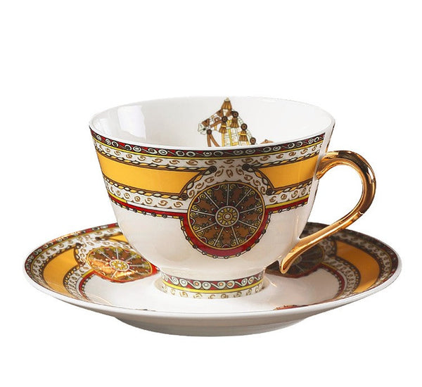 Handmade Beautiful British Tea Cups, Creative Porcelain Tea Cup Saucer Set, Yellow Royal Ceramic Coffee Cups, 6.8 oz Tea Cup and Saucer-Silvia Home Craft