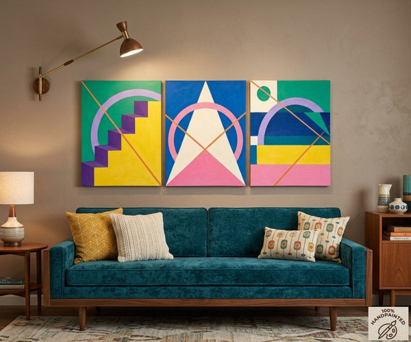 Modern Paintings for Living Room, Multi Panel Canvas Art, Large Group Paintings, Geometric Abstract Paintings-Silvia Home Craft