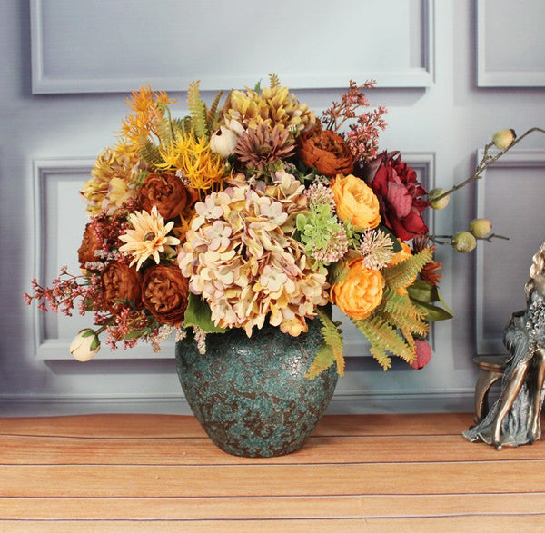 Large Bunch of Autumn Flowers Arrangement Interior Design, Peony Faux Silk Floral Bouquet Table Centerpiece, Modern Artificial Floral Arrangement for Bedroom-Silvia Home Craft