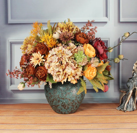 Large Bunch of Autumn Flowers Arrangement Interior Design, Peony Faux Silk Floral Bouquet Table Centerpiece, Modern Artificial Floral Arrangement for Bedroom-Silvia Home Craft