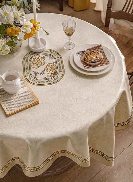 Cream Color Table Cover for Dining Room Table, French Style Tablecloth for Dining Table, Modern Rectangle Tablecloth for Oval Table-Silvia Home Craft