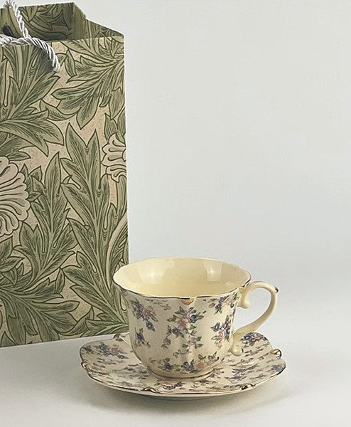 British Traditional Afternoon Tea Cup and Saucer in Gift Box, 7.8 oz Porcelain Tea Cup Saucer Set, Unique Tea Cup and Saucers, Royal Ceramic Cups, Elegant Vintage Ceramic Coffee Cups-Silvia Home Craft