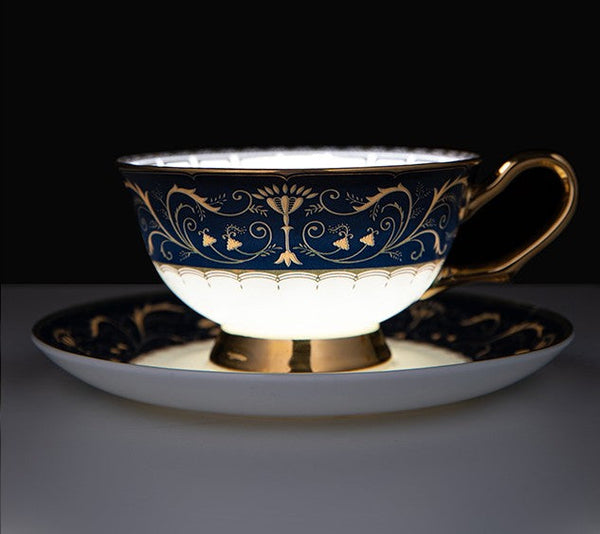 Unique Blue Tea Cup and Saucer in Gift Box, Blue Porcelain Tea Cup Saucer Set, Royal Ceramic Cups, Elegant Ceramic Coffee Cups-Silvia Home Craft