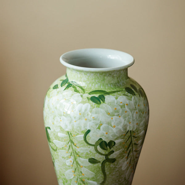 Large Flower Vases on Table, Green Porcelain Flower Vases, Centerpiece Ceramic Bud Vases, Handmade Water Holding Flower Vase-Silvia Home Craft