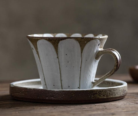 Daisy Flower Pattern Coffee Cup, Cappuccino Coffee Mug, Pottery Coffee Cups, Latte Coffee Cup, Tea Cup, Coffee Cup and Saucer Set-Silvia Home Craft