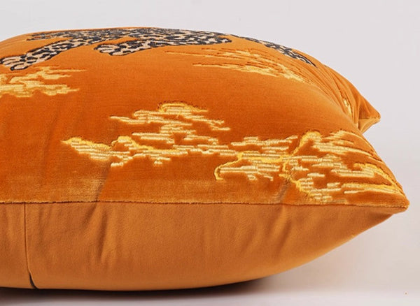 Contemporary Modern Sofa Pillows, Yellow Embroidery Tiger Pattern Pillows for Couch, Decorative Throw Pillows for Bedroom, Large Modern Sofa Pillow for Living Room-Silvia Home Craft