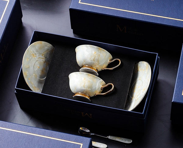 Elegant Ceramic Coffee Cups, 6.8 oz Tea Cup and Saucer in Gift Box as Birthday Gift, Beautiful British Tea Cups, Royal Porcelain Tea Cup Set-Silvia Home Craft