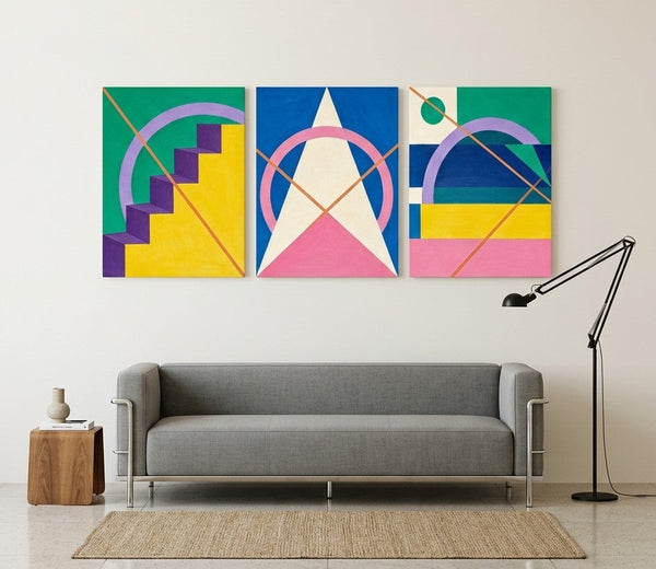 Modern Paintings for Living Room, Multi Panel Canvas Art, Large Group Paintings, Geometric Abstract Paintings-Silvia Home Craft