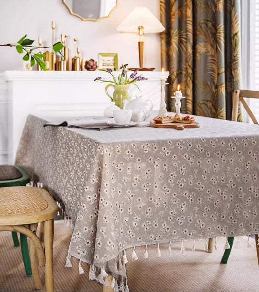 Country Farmhouse Tablecloth, Rustic Flower Pattern Table Covers for Kitchen, Large Rectangle Tablecloth for Dining Room Table, Linen Rectangular Tablecloth for Oval Table-Silvia Home Craft