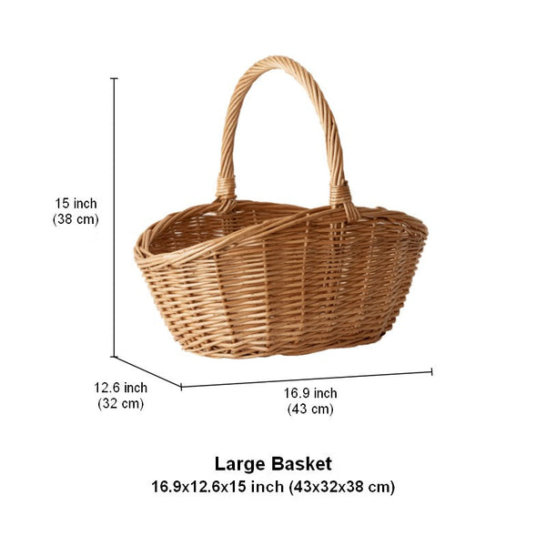 Natural Hand-woven Wicker Storage Basket, Large Picnic Food Basket with Handle, Lovely Willow Weaving Baskets for Vegetable, Natural Fruit Basket, Kitchen Storage Baskets-Silvia Home Craft